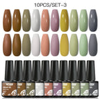 10PCS/Set Gel Nail Polish Set 125 Colors Glitter Semi Permanent Hybrid Gel Varnishes Base Top Coat Soak Off UV LED Nail Art Gel