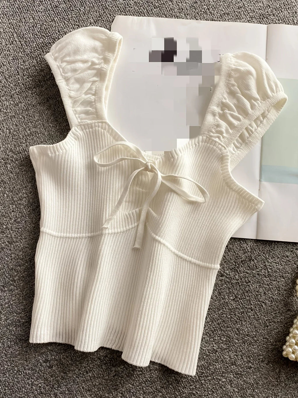 2024 Solid Color Ribbed Knotted Tank Top Casual Round Neck Tank Top For Spring & Summer Women's Clothing Knit Crop Top