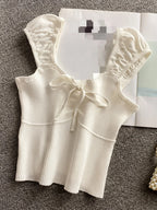 2024 Solid Color Ribbed Knotted Tank Top Casual Round Neck Tank Top For Spring & Summer Women's Clothing Knit Crop Top