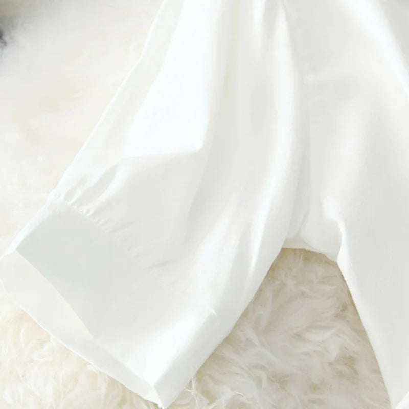 2023 Fashion Solid Color White Women Shirt Casual Blouses Autumn Half Sleeve Elegant Office Lady Tops 19870