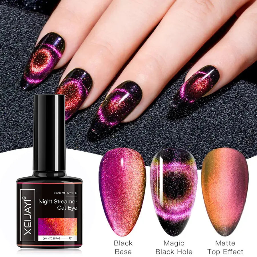 6Colors 9D Galaxy Chameleon Cat Eye Nail Gel Polish Magnetic Long Lasting Shining Magnet Cat Eye Nails Art Soak Off UV Gel 8ml