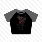 Aesthetic 2023 Goth Crop Top y2k Women Harajuku O Neck Short Sleeve Sweat Shirt Graphic Pattern Fairy Grunge Clothing crop tops