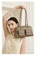 Burminsa Cowhide Genuine Leather Underarm Shoulder Bags For Women 2025 Luxury Designer Korean Bowling Tote Work Ladies Handbags