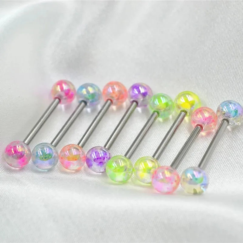 6PCS Stainless Steel Glorious Tongue Ring Bulk 14G Nipple Piercing Bar Lot Glitter Tongue Piercing Set Barbell Piercing Jewelry