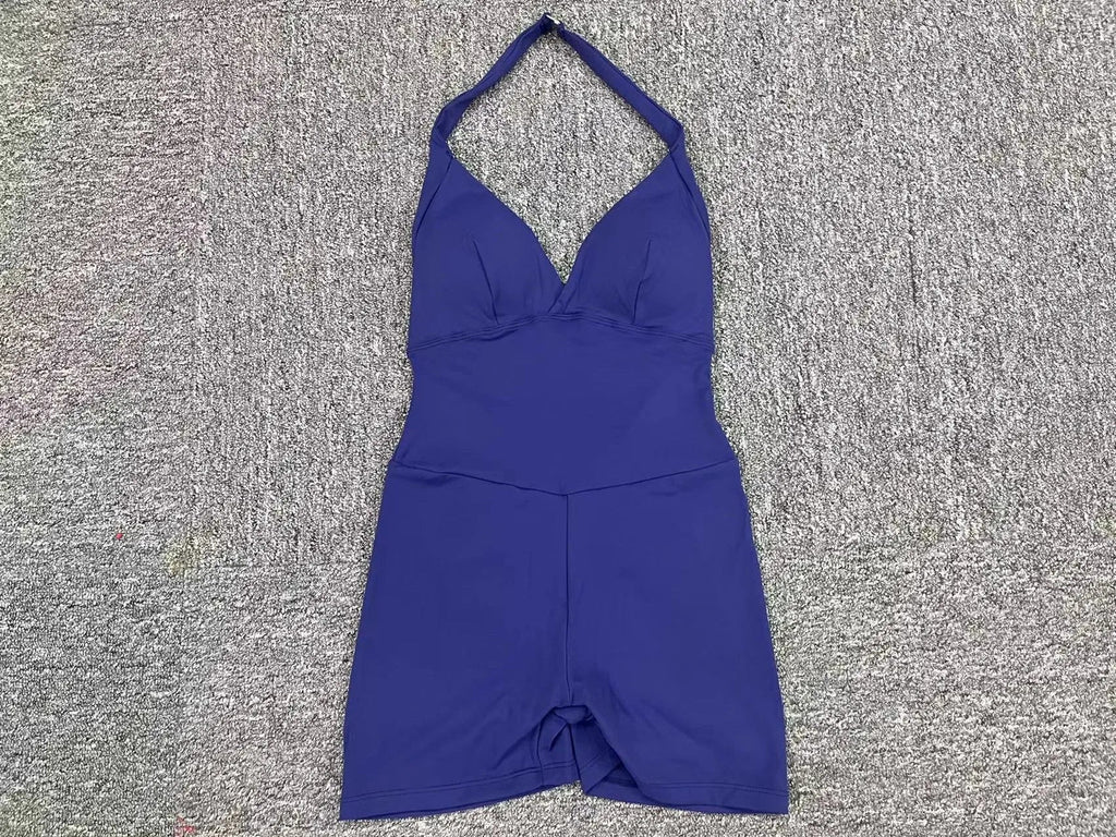 Gym Sport Jumpsuit Short Jumpsuit with Pocket Women Sportswear One Piece Yoga Set Sexy Backless Scrunch Fitness Overalls Romper