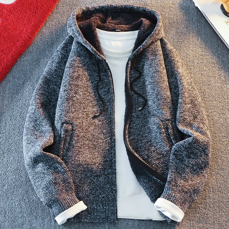 Classic Men's Knitted Sweater Cardigan Hooded Jackets Casual Streetwear Full Zip Cardigans Jackets Coat
