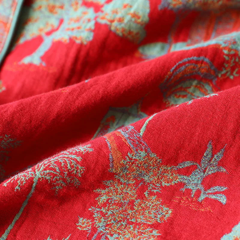 2025 New Spring and Autumn Women's Pajama Set 100% Cotton Retro Color Woven Home Clothes Long Sleeve Long Pants Two Piece Set