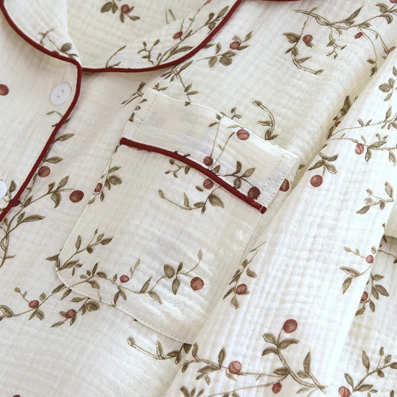 2025 Japanese Spring and Autumn New Women's Pajama Set 100% Cotton Crepe Long sleeved Pants Cardigan Cute Plus Size Home Fury