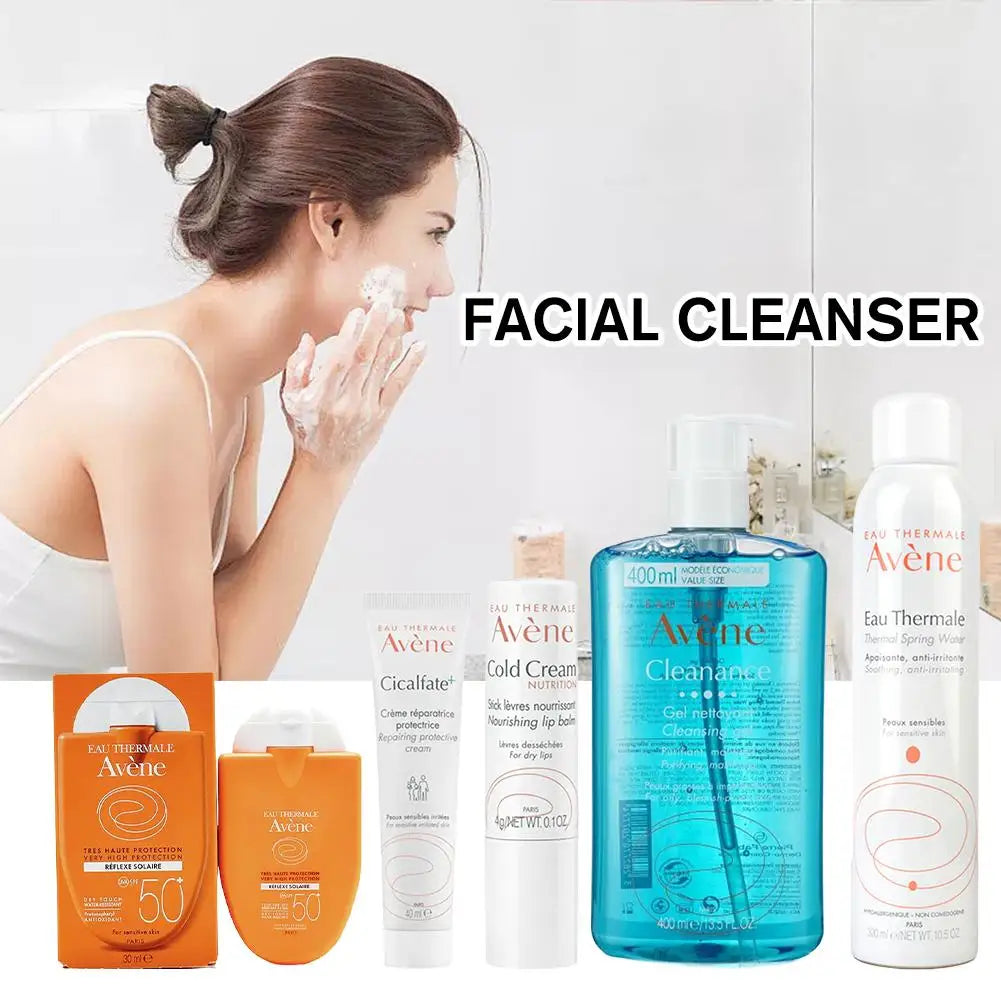 Avene Deep Cleansing Facial Cleanser Removes Face Dirt Whitening Cold Cream SPF50+ Sunscreen Moisturizing Gel Skin Care Set