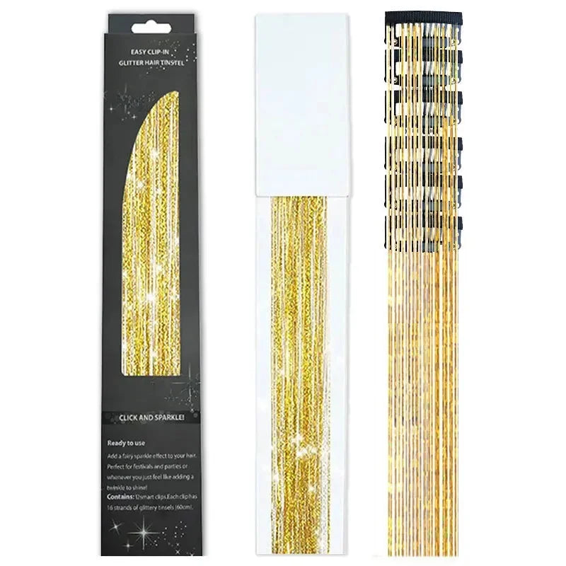 6-Piece Set BB Clip Tinsel Hair Metal Laser Gold Thread PET Laser Thread Highlighting Cross-Border Hair Accessories