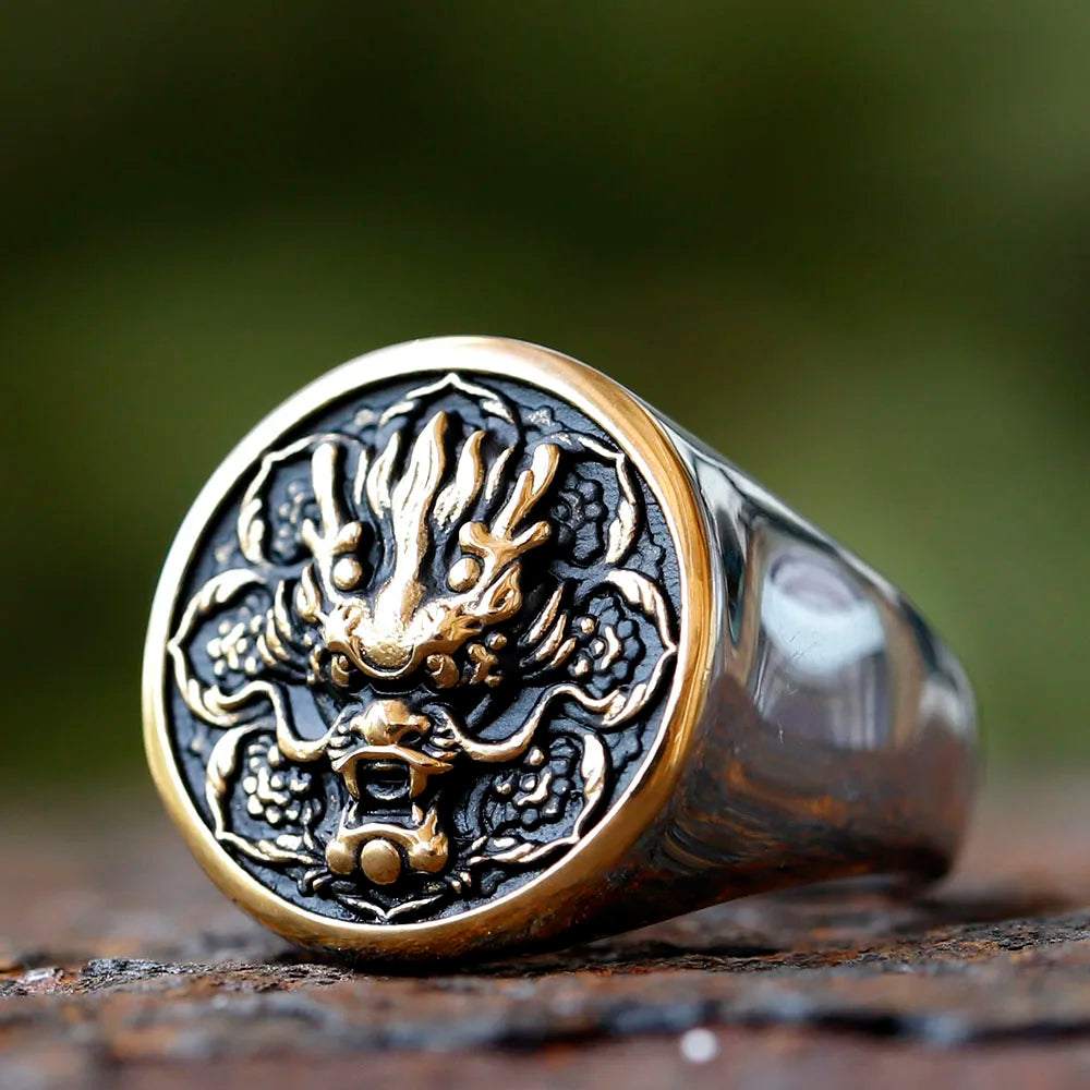 2024 New Fashion 316L Stainless Steel 3D  dragon Head Ring High Polished Men's Animal Jewelry for men gift