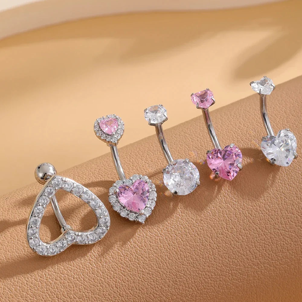 14G Gold Color Series Butterfly Dangled Belly Piercing Sets 5PCS/Lot Heart Flower Curved Navel Navel Ring Belly Button Rings