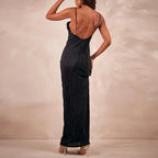 Color Printed Spaghetti Strap Maxi Dresses For Women Sexy V-neck Slim Backless Folds Dress Fashion Evening Party Elegant Vestido