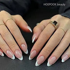 24pcs Nude French Fake Nails White Edge Almond False Nails Art Full Coverage Removable Waterproof Artificial Press on Nail