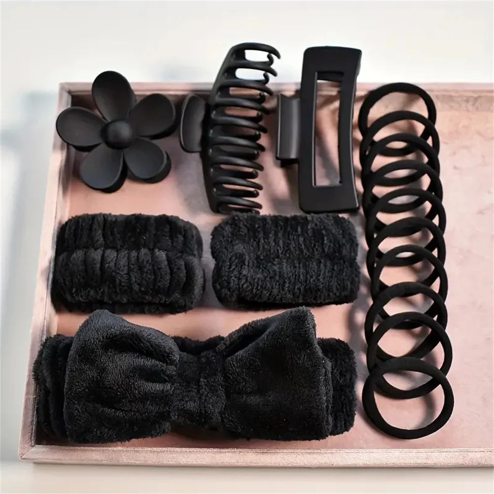 16-Piece Women's bow Headband Velvet large ring matte matte Grip Clip Pink Series Blue Series Black Series Styling Tools set SPA