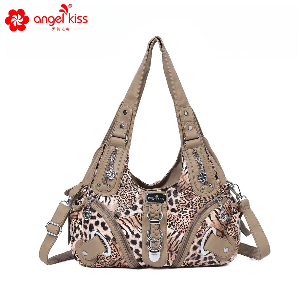 Angelkiss Women Handbags Leopard Bag Top-handle Handbag Fashion Satchel Dumpling Pack Shoulder Bag Tote Bag Hobos Large Purse