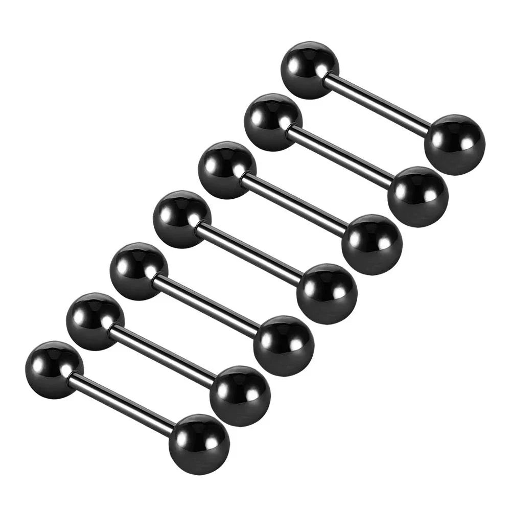 7pcs/lot Titanium Plated Piercing Tongue Rings Bars Girls 14G Tongue Piercing Barbells Stainless Steel Body Jewelry SD84
