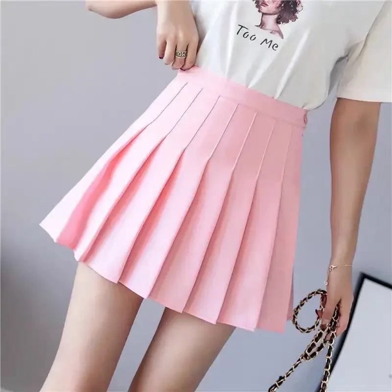 2024 Summer New High Waist Slimming Solid Color A-line Skirt Women's Fashion Sports Tennis Badminton Academy Style pleated skirt