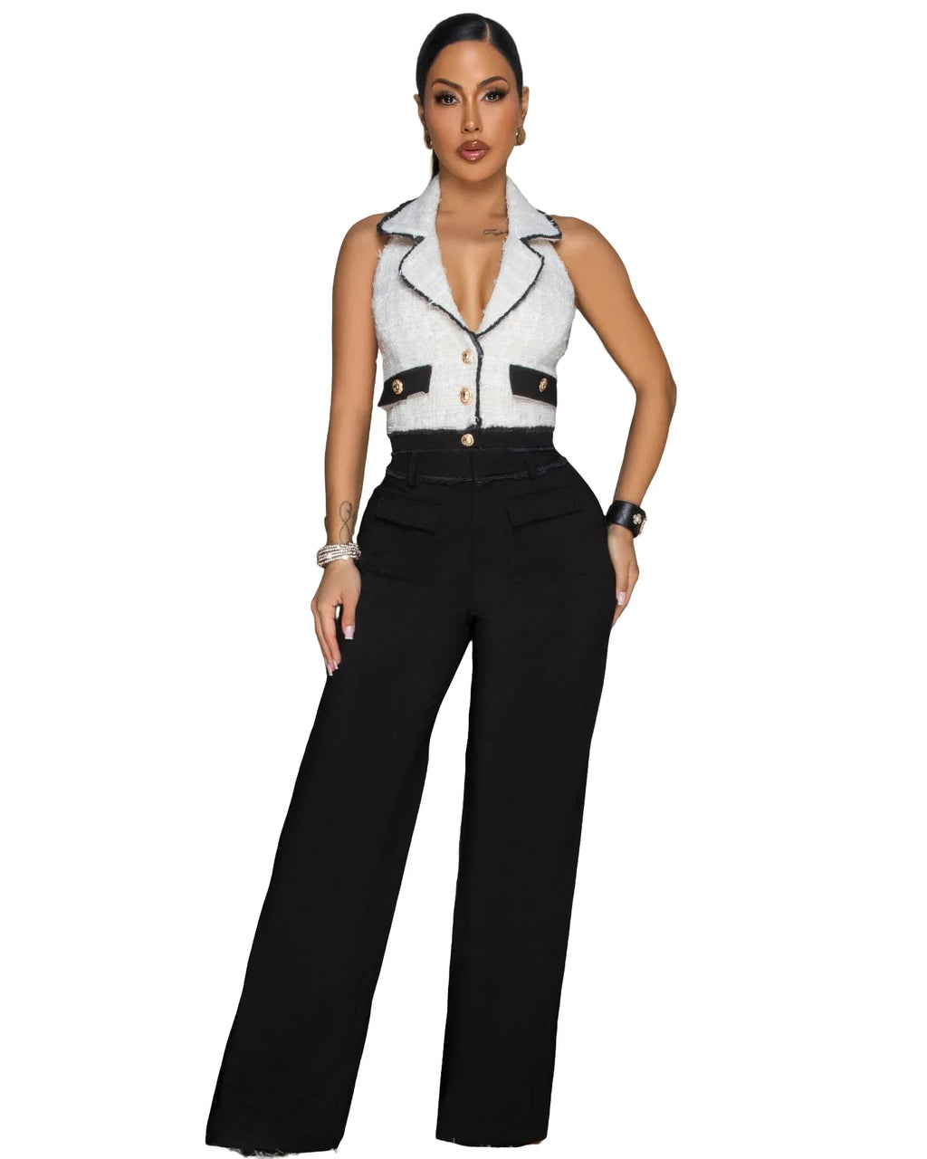 Elegent Office Lady Jumpsuits for Women Full Length Summer V Neck Sleeveless Blazer Jumpsuit High Waist Sexy Backless Jumpsuit