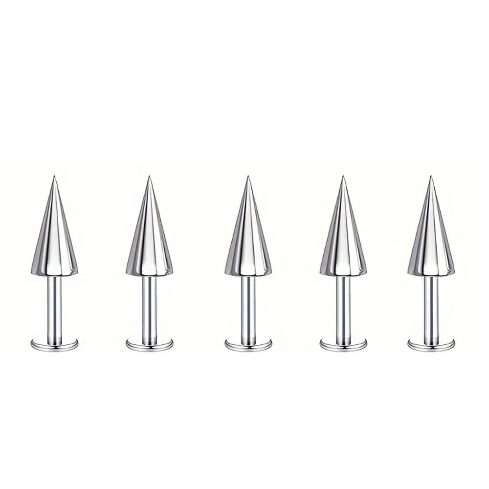 5pcs Spikes Punk Fashion Stainless Steel Lip Stud Earrings For Daily Detachable Replaceable Ball Piercing Jewelry For Men