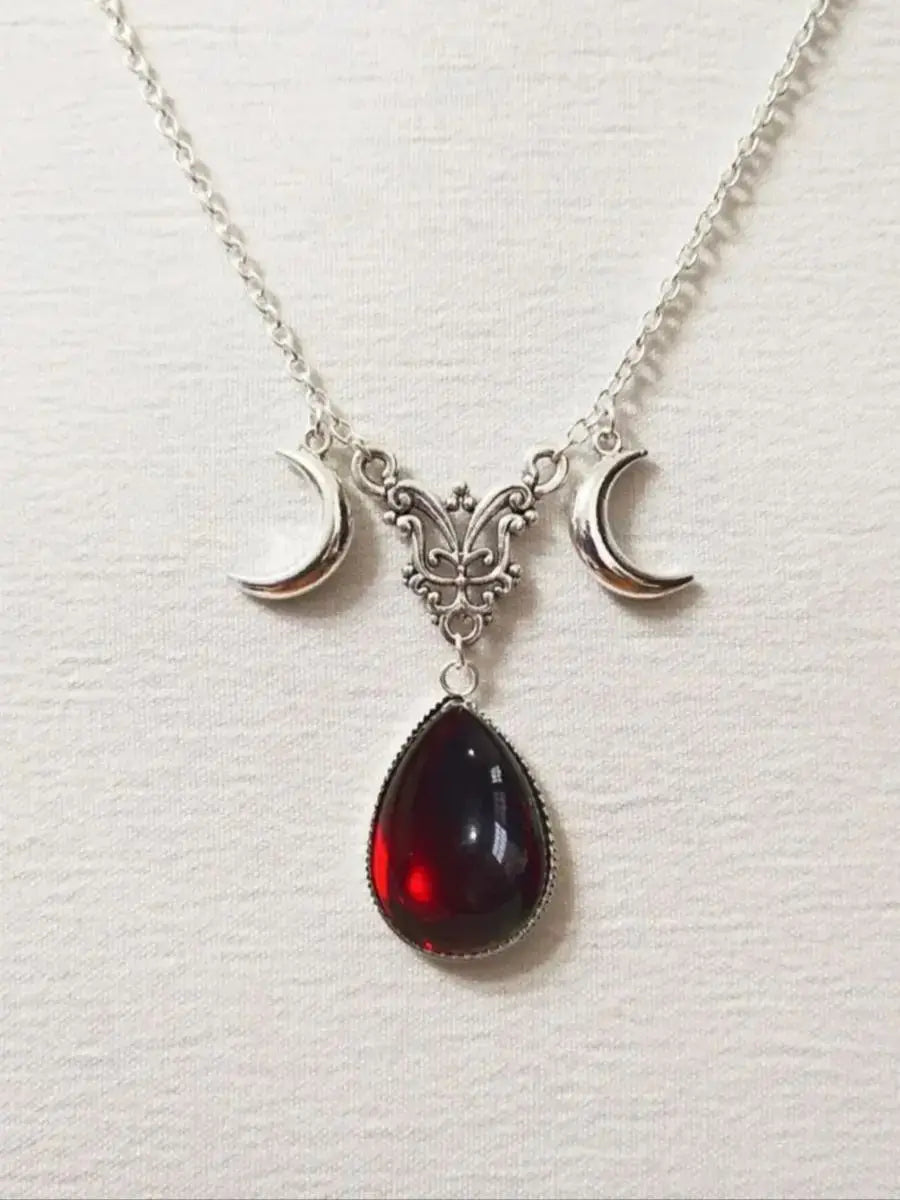 Gothic Vampire Drop Necklace For Women Girls Pagan Witch Jewelry Accessories Gift Vintage Moon Butterfly Blood Drop Demon Choker
