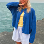 Combhasaki Women's Y2K Chic Solid Color Knitwear Cardigan Fuzzy Long Sleeve Button-down Front Closure Loose Fit Basic Sweaters