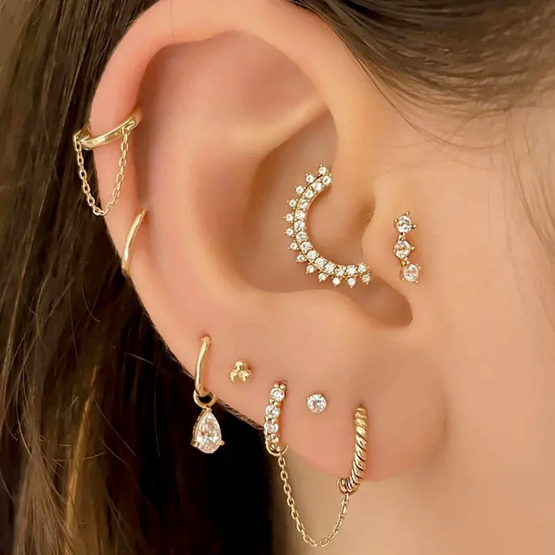 1PC Little Star Moon Snake Crystal Charms Pendant Helix Daith Earrings for Women Hanging Matching Piercing Lobe Tragus Jewelry