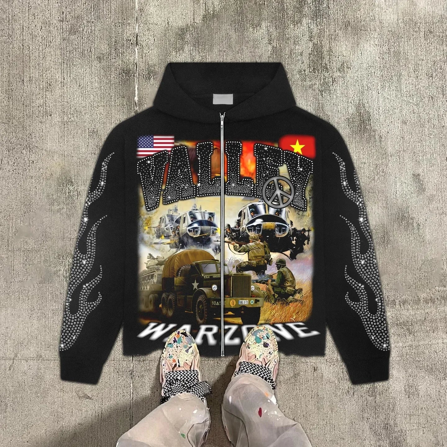 Gothic grunge Vintage Streetwear War Graphic Print Hoodies Women Y2k Tops Sweatshirt goth Oversized zip up Hoodie Mens Clothes