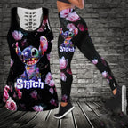 2024 Disney Stitch Women's Hollow Tanktop Yoga Set Summer Fitness Leggings Tracksuit Disney Cutout Tank Top Leggings Set