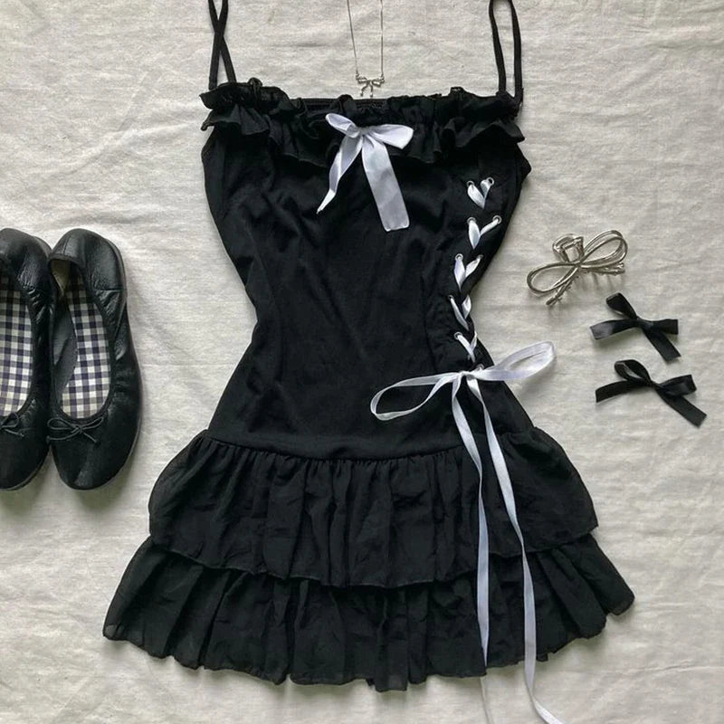 Grunge Punk Gothic Fairycore Emo Girls Dress Sexy Slim Lace Chic Fashion Aesthetic Women's Dresses Harajuku Retro Y2K Streetwear