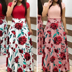 Elegant Women's Long Dress Flower Retro Printed Patchwork Long Sleeve Banquet Maxi Robe S-5XL