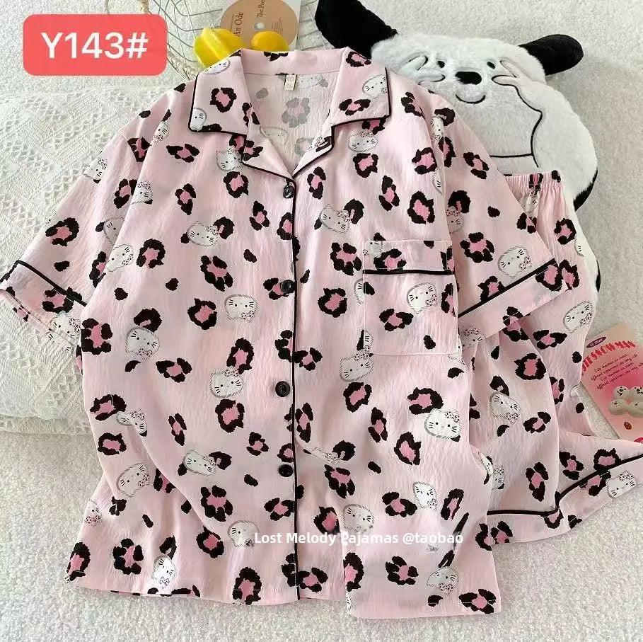 Cute Pink Cloud Cotton Spwear Bear Print Home Clothes Long Sve ort Sve Women's Comfortable Home Suit Summer Thin