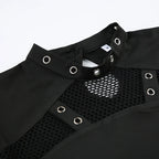 CIBBAR Gothic Black Crop Top Chic See Through Mesh Patchwork Full Sleeve Skinny Basic T-shirt Women Punk Style Stitched T Shirts