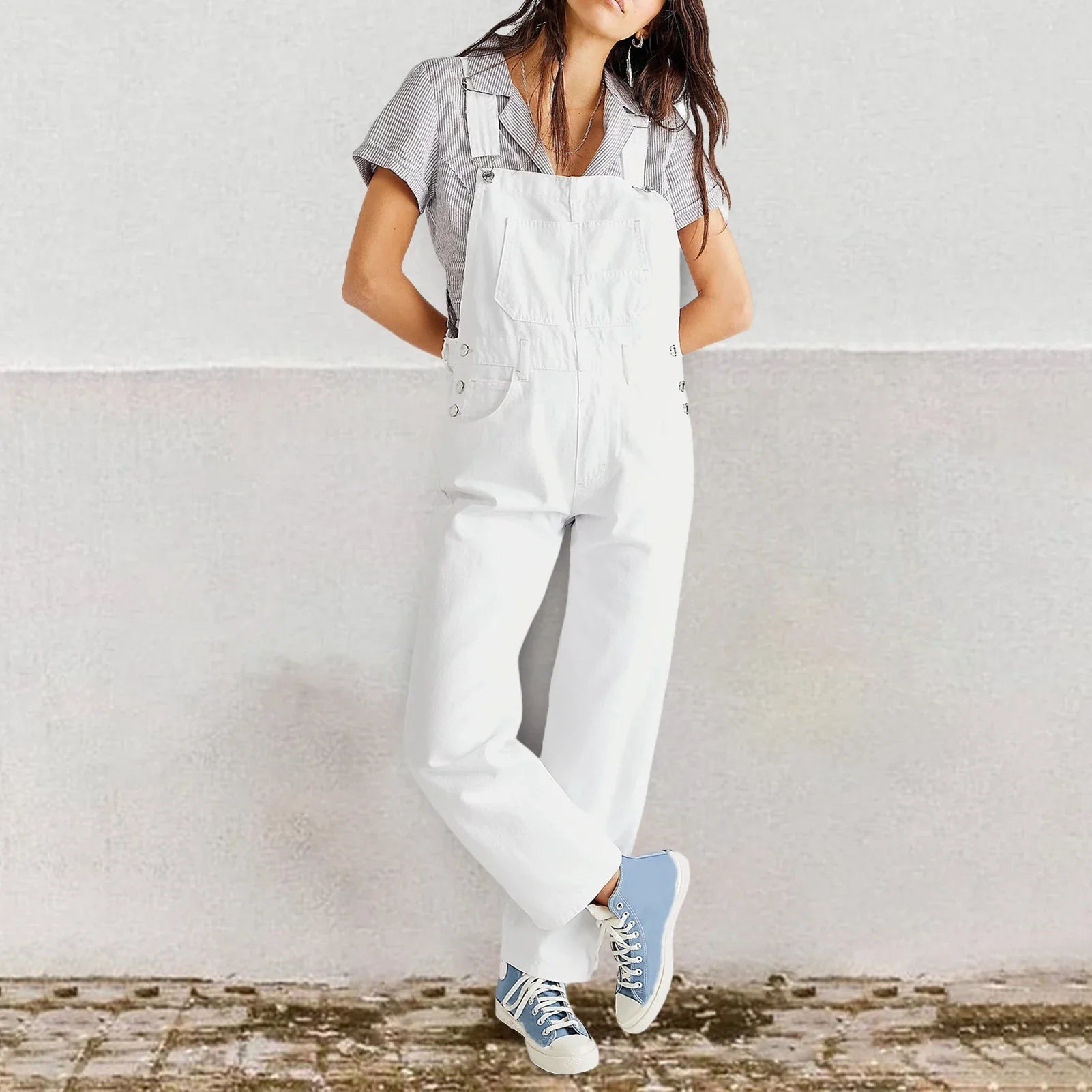 2023 Summer Black Jumpsuit Women Loose Dungarees Overalls Wide Leg Women Long Jumpsuit Ladies Overalls For Women