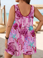 Chic Plus Size Solid Vest Romper - Round Neck Jumpsuit with Pockets, Elegant Casual Summer Outfit for Women