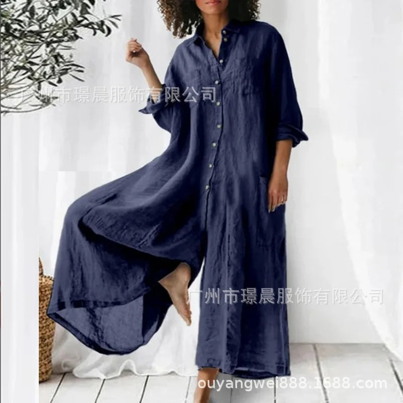 Casual Oversized Womens Jumpsuit 2025 Loose Romper Solid color Single Breasted Beach Playsuit Wide Legs Pants for Women Vestidos
