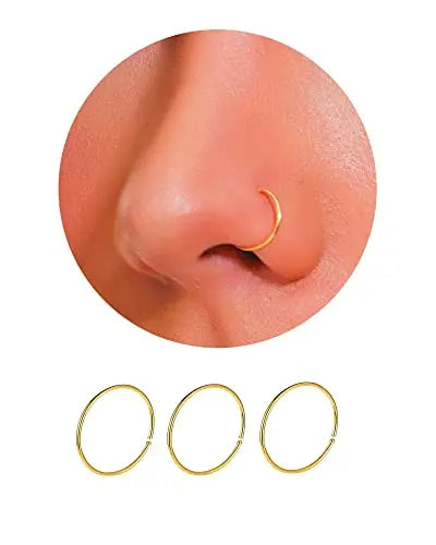 20PCS Nose Ring Hoop for Women Thin Nose Piercing Jewelry Silver Color Gold Color (8mm 22 Gauge)