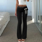 Cuteandpsycho Lace Patchwork Bow Straight Pants Y2K Fashion Aesthetic Cute Trousers Harajuku Streetwear Joggers 2000s Bottoms