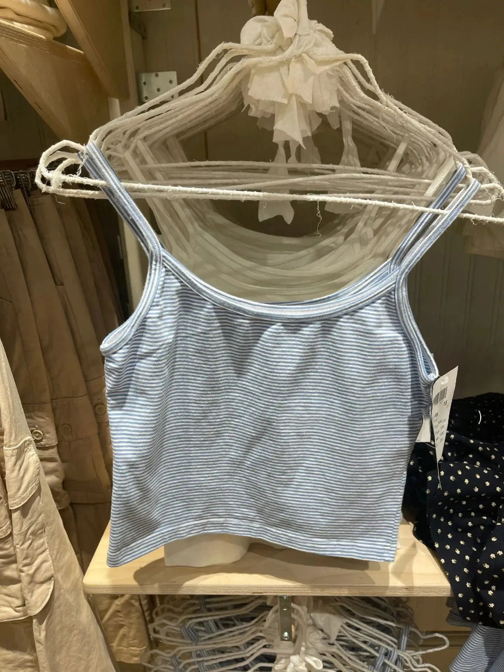 Blue Striped Tank Shorts Pajama Set Women Summer Sleeveless Crop Top+Elastic Waist Straight Short Pant Cotton Home 2 Piece Sets