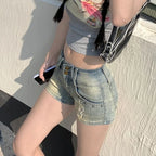 Blue Retro Female Short Jeans Pants Fashion 2025 New In Clothing Hot Casual Trend 2000s Clothes Y2k Flowy Women's Denim Shorts