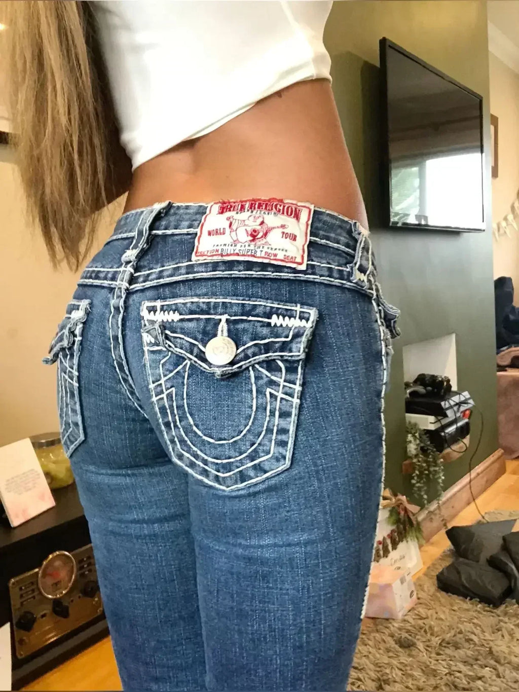 Buddha Statue Pocket Embroidery Low Waist Jeans Hip-hop Punk Street Fashion Washed Casual Jeans Women's Clothing