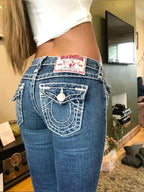 Buddha Statue Pocket Embroidery Low Waist Jeans Hip-hop Punk Street Fashion Washed Casual Jeans Women's Clothing