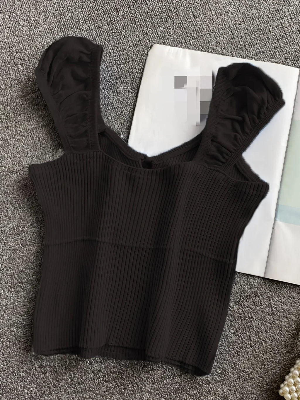 2024 Solid Color Ribbed Knotted Tank Top Casual Round Neck Tank Top For Spring & Summer Women's Clothing Knit Crop Top