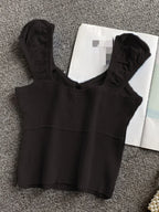 2024 Solid Color Ribbed Knotted Tank Top Casual Round Neck Tank Top For Spring & Summer Women's Clothing Knit Crop Top