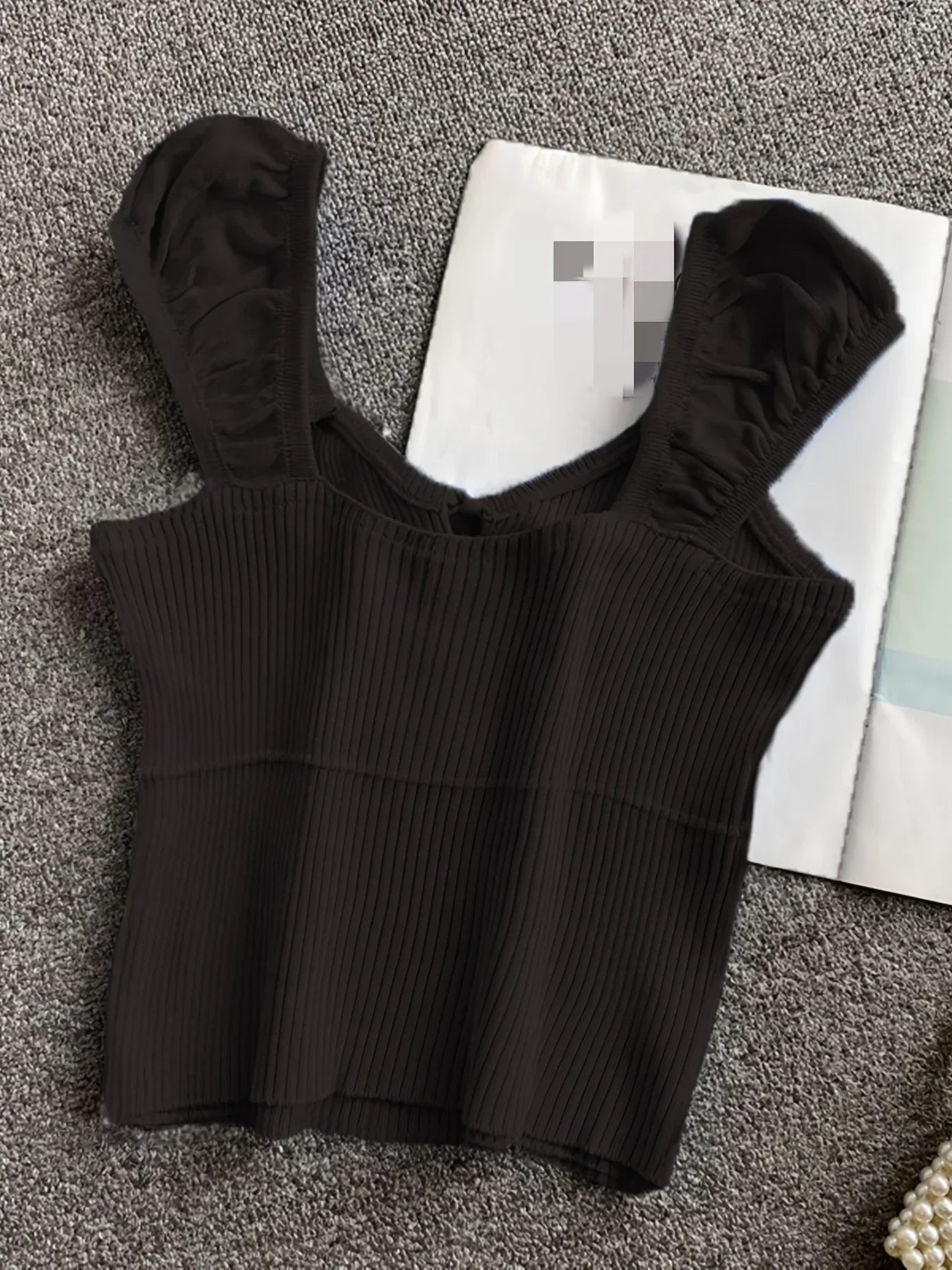 2024 Solid Color Ribbed Knotted Tank Top Casual Round Neck Tank Top For Spring & Summer Women's Clothing Knit Crop Top