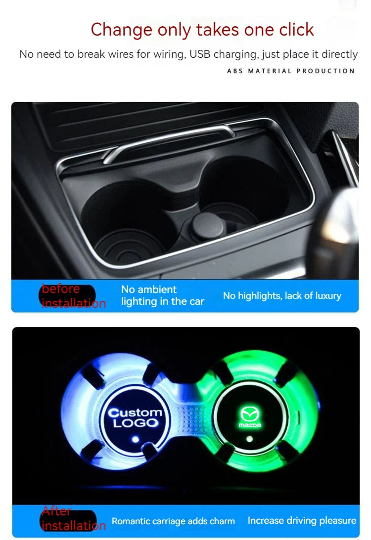 2PCS Car LED Water Cup Mat Drink Holder For Mazda MS Speed CX4 Atenza Axela MX5 CX7 CX5 CX9 RX8 CX30 Bt50