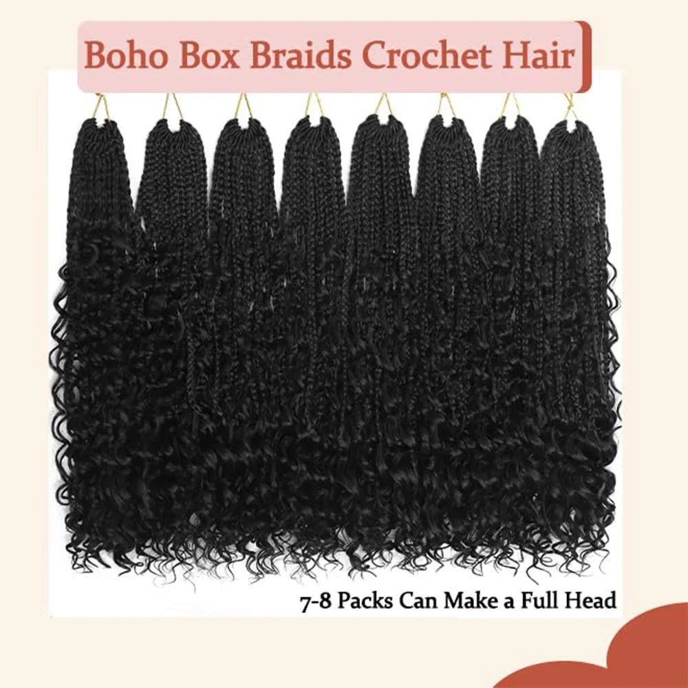 14/18/24 Inch Goddess Box Braids Crochet Hair Pre Looped Boho Crochet Box Braids With Curly Ends Synthetic Hair
