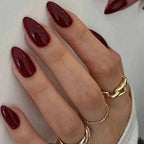 ARTAUG 24PCS Press On Nails Short Almond Wine Red High Saturation Fake Press On Nails  Korean Press On Nails Valentine'S Day