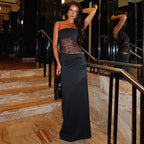 Elegant Lace Cut Out Maxi Dresses for Women 2025 Sexy Spaghetti Strap Patchwork Holidays Party Dress Summer Backless Long Dress