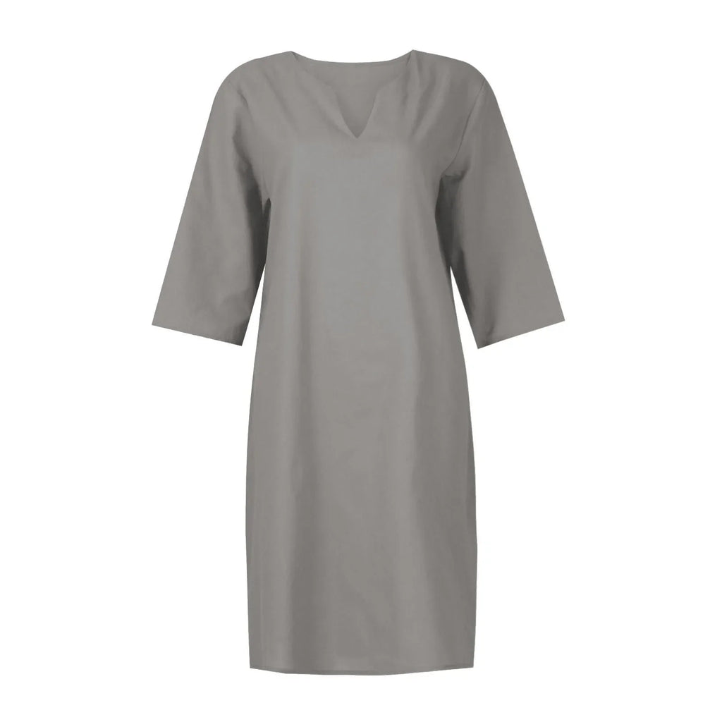 Cotton Linen Women's White Mini Dresses Half Sleeve Holiday Vacation Women's Dress V Neck Solid Color Women's Summer Party Dress